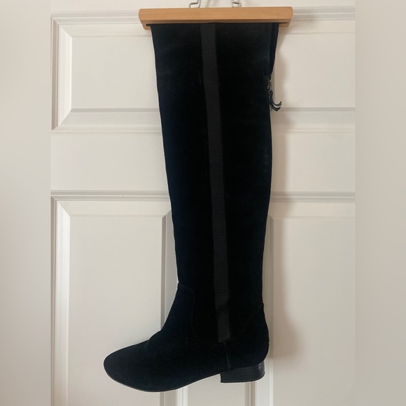 Libby Edelman Over The Knee Suede Boot Size 7 Black City Chic Classic Minimalist - Picture 9 of 14